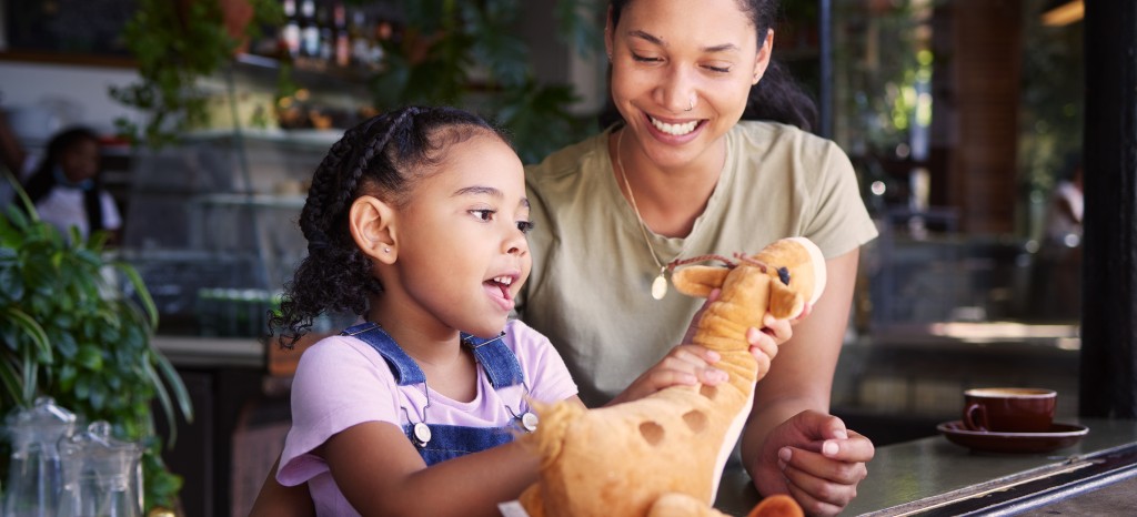 Mother and child with toy